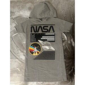 Buzz Aldrin NASA Graphic Hoodie Short Sleeve Space Explore Gray Kids S